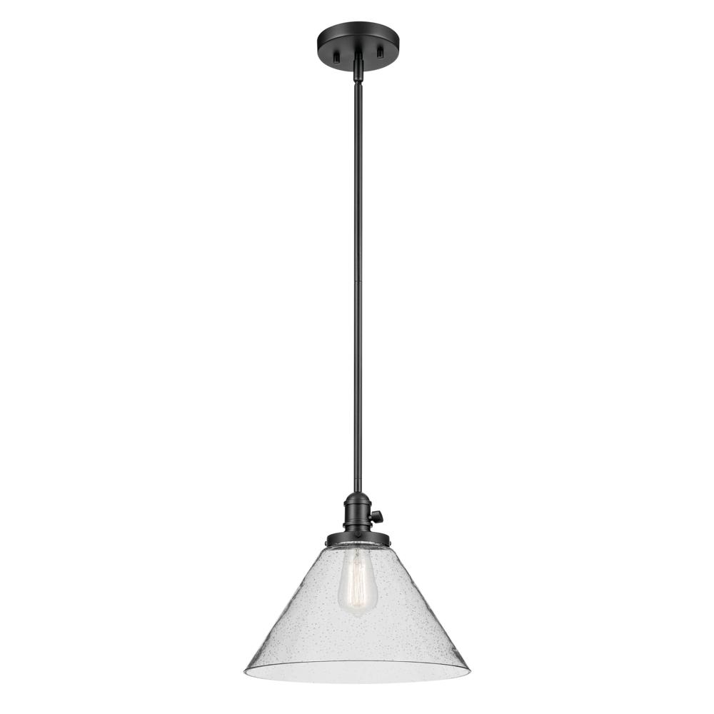 Avery 11.75" 1-Light Cone Pendant with Clear Seeded Glass in Black
