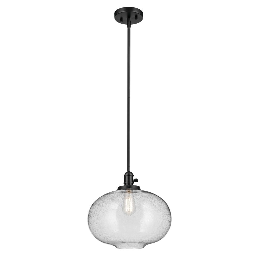 Avery 14" 1-Light Globe Pendant with Clear Seeded Glass in Black