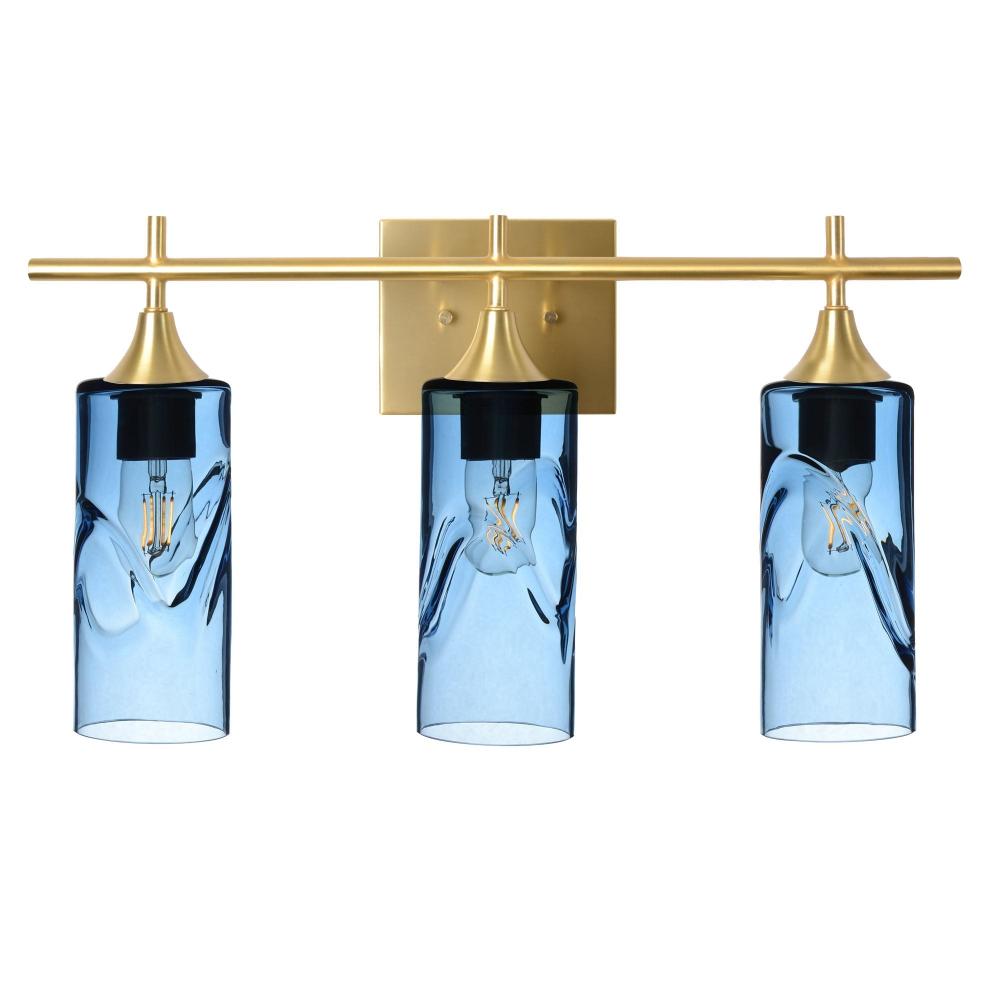 513 Swell: 3 Light Wall Vanity - Steel Blue / Satin Brass