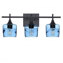 Bicycle Glass X3-601SWLSTB-VAN01-BLK-XX-04W - 601 Swell: 3 Light Wall Vanity - Steel Blue / Matte Black