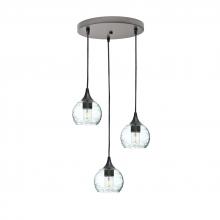 Bicycle Glass X3-763SPNCLR-RND01-BNZ-X4-04W - 763 Spun: 3 Pendant Cascade Chandelier