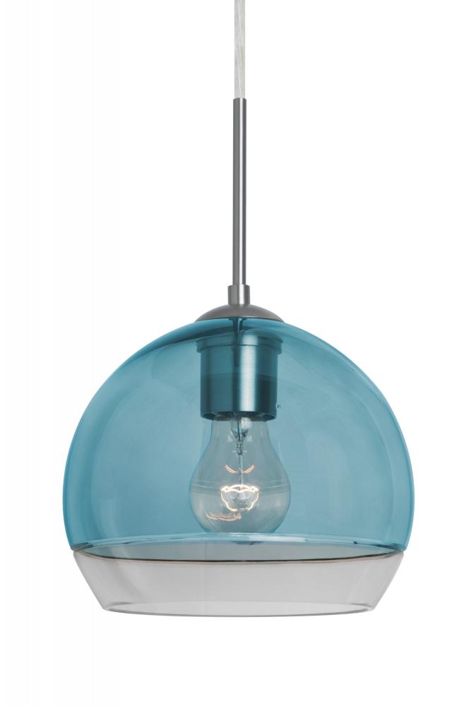 Besa, Ally 8 Cord Pendant, Coral Blue/Clear, Satin Nickel Finish, 1x60W Medium Base