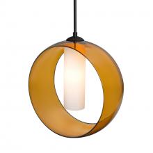  1JC-PLATOAM-BK - Besa, Plato Cord Pendant, Amber/Opal, Black Finish, 1x60W MAX E26 Base