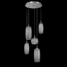  CHB0091-05-SN-S-C01-L1 - Vessel 5pc Round Multi-Pendant-Satin Nickel-Smoke Blown Glass-Cloth Braided Cord-LED 2700K