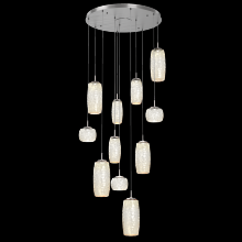  CHB0091-11-SN-A-C01-L1 - Vessel 11pc Round Multi-Pendant-Satin Nickel-Amber Blown Glass-Cloth Braided Cord-LED 2700K