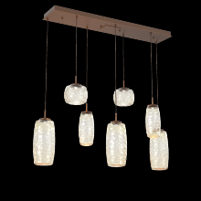  PLB0091-07-BB-A-C01-L3 - Vessel 7pc Linear Multi-Pendant-Burnished Bronze-Amber Blown Glass-Cloth Braided Cord-LED 3000K