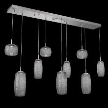  PLB0091-09-SN-S-C01-L1 - Vessel 9pc Linear Multi-Pendant-Satin Nickel-Smoke Blown Glass-Cloth Braided Cord-LED 2700K