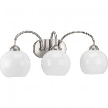 Progress P300086-009 - Carisa Collection Three-Light Brushed Nickel Opal Glass Mid-Century Modern Bath Vanity Light