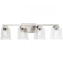  P300380-009 - Gilmour Collection Four-Light Modern Farmhouse Brushed Nickel Clear Glass Bath Vanity Light