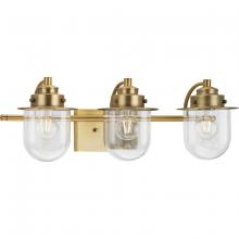 Progress P300436-163 - Northlake Collection Three-Light Vintage Brass Clear Glass Transitional Bath Light