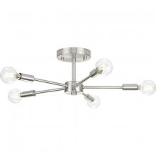  P350219-009 - Delayne Collection Five-Light Mid-Century Modern Brushed Nickel Semi-Flush Mount Light