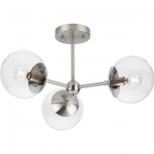  P350235-009 - Atwell Collection Three-Light Brushed Nickel Mid-Century Modern Semi-Flush Mount