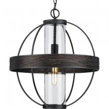  P550111-31M - Terrace Collection One-Light Matte Black Clear Seeded Glass Global Outdoor Hanging Light