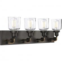  P300229-143 - Rushton Collection Four-Light Graphite Clear Glass Farmhouse Bath Vanity Light