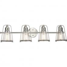  P300298-009 - Conway Collection Four-Light Brushed Nickel and Clear Seeded Farmhouse Style Bath Vanity Wall Light