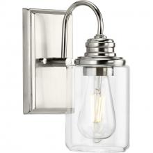  P300320-009 - Aiken Collection One-Light Brushed Nickel Clear Glass Farmhouse Style Bath Vanity Wall Light