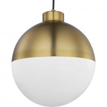 Progress P500148-109-30 - Globe LED Collection One-Light Brushed Bronze Opal Glass Mid-Century Modern Pendant Light