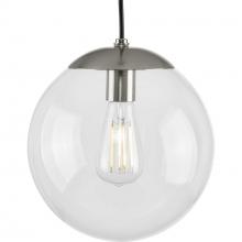  P500310-009 - Atwell Collection 10-inch Brushed Nickel and Clear Glass Globe Medium Hanging Pendant Light