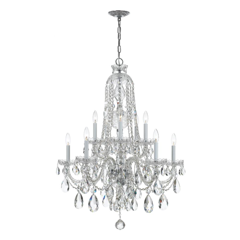 Traditional Crystal 10 Light Swarovski Strass Crystal Polished Chrome Chandelier