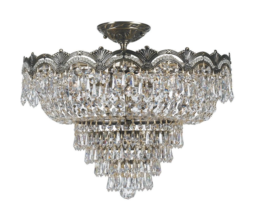 Majestic 5 Light Swarovski Strass Crystal Historic Brass Ceiling Mount