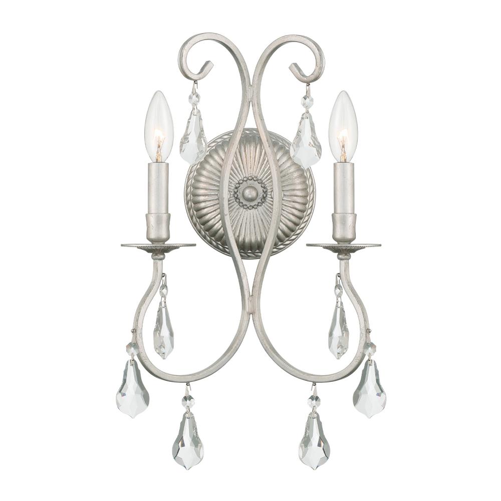 Ashton 2 Light Swarovski Strass Crystal Olde Silver Sconce