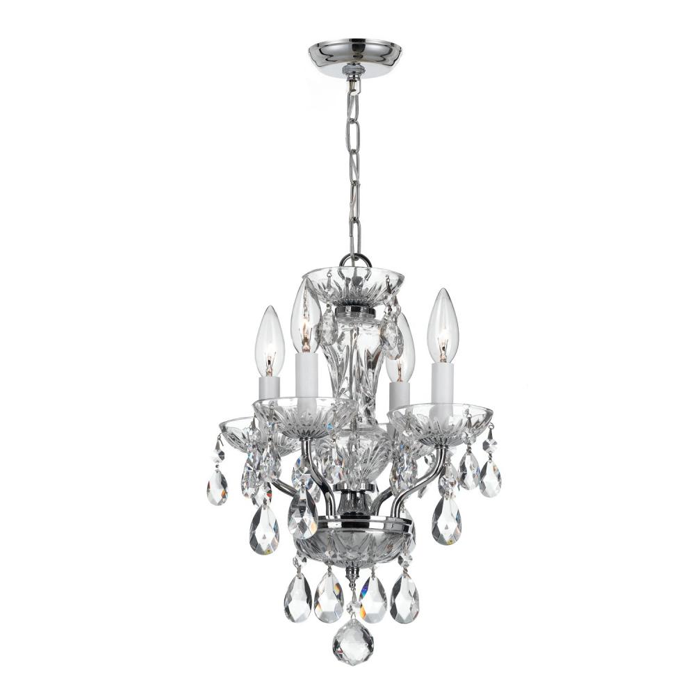 Traditional Crystal 4 Light Clear Italian Crystal Polished Chrome Mini Chandelier