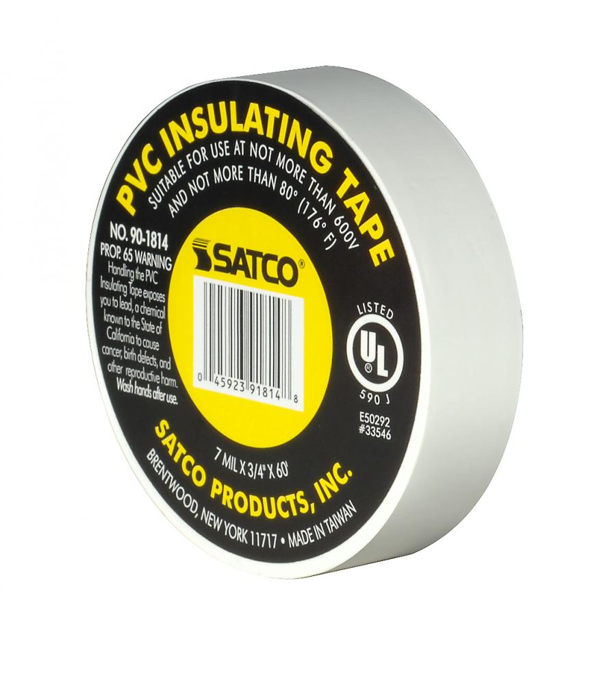 PVC Electrical Tape; 3/4" x 60 Foot; White