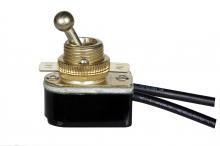 Satco Products Inc. 80/1767 - On-Off Metal Toggle Switch; Single Circuit; 6A-125V, 3A-250V Rating; 6&#34; Leads; Brass Finish