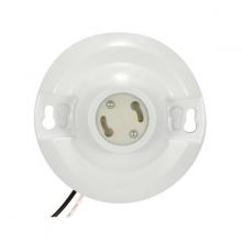  90/2469 - Keyless White Phenolic GU24 Ceiling Receptacle; 6" AWM B/W Leads 105C; 4-1/2" Diameter;