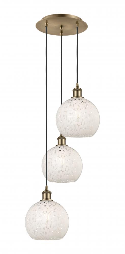 White Mouchette - 3 Light - 15 inch - Antique Brass - Cord Hung - Multi Pendant