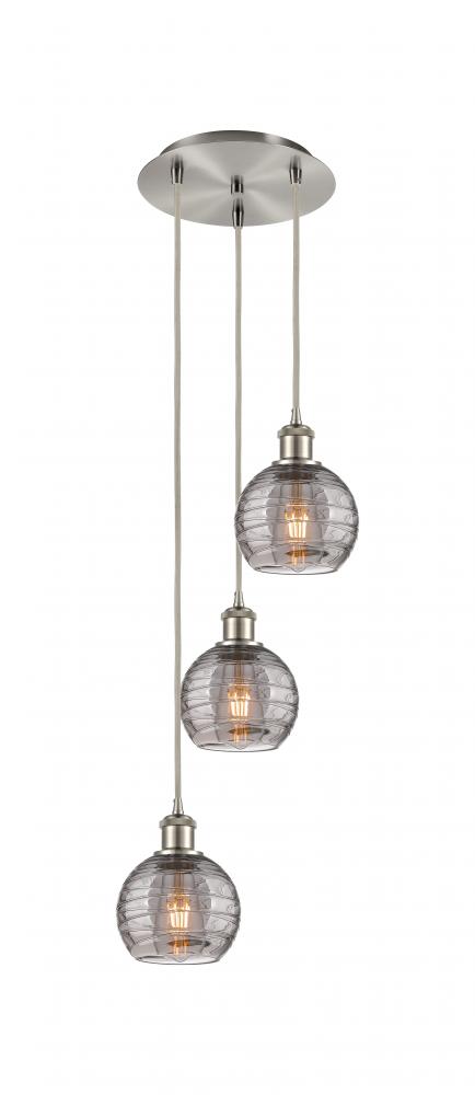 Athens Deco Swirl - 3 Light - 12 inch - Brushed Satin Nickel - Cord hung - Multi Pendant