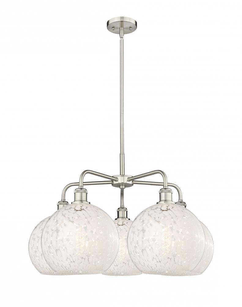 White Mouchette - 5 Light - 28 inch - Satin Nickel - Chandelier