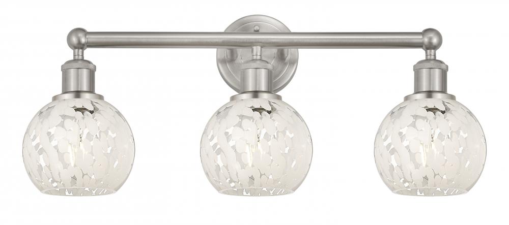 White Mouchette - 3 Light - 24 inch - Brushed Satin Nickel - Bath Vanity Light