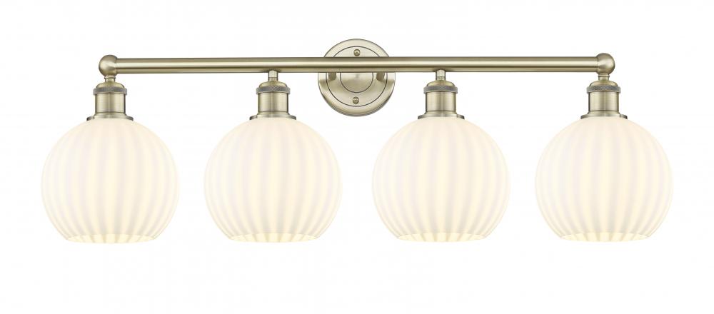 White Venetian - 4 Light - 35 inch - Antique Brass - Bath Vanity Light