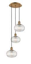  113B-3P-BB-G555-8CL - Ithaca - 3 Light - 15 inch - Brushed Brass - Cord hung - Multi Pendant