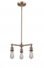  207-AC - Bare Bulb - 3 Light - 15 inch - Antique Copper - Stem Hung - Chandelier