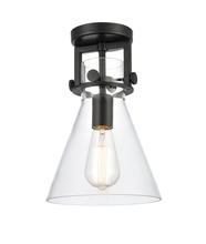 Innovations Lighting 411-1F-BK-8CL-LED - Newton Cone - 1 Light - 8 inch - Matte Black - Flush Mount