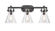  411-3W-BK-7CL - Newton Cone - 3 Light - 27 inch - Matte Black - Bath Vanity Light