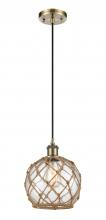  516-1P-AB-G122-8RB - Farmhouse Rope - 1 Light - 8 inch - Antique Brass - Cord hung - Mini Pendant