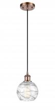  516-1P-AC-G1213-6 - Athens Deco Swirl - 1 Light - 6 inch - Antique Copper - Cord hung - Mini Pendant