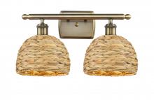  516-2W-AB-RBD-8-NAT - Woven Rattan - 2 Light - 18 inch - Antique Brass - Bath Vanity Light