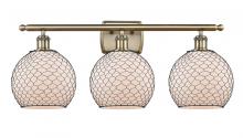  516-3W-AB-G121-8CBK-LED - Farmhouse Chicken Wire - 3 Light - 28 inch - Antique Brass - Bath Vanity Light