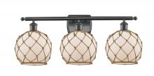  516-3W-BK-G121-8RB - Farmhouse Rope - 3 Light - 28 inch - Matte Black - Bath Vanity Light