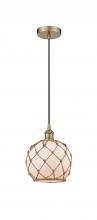 Innovations Lighting 616-1P-AB-G121-8RB - Farmhouse Rope - 1 Light - 8 inch - Antique Brass - Cord hung - Mini Pendant