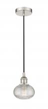  616-1P-PN-G555-6CL - Ithaca - 1 Light - 6 inch - Polished Nickel - Cord hung - Mini Pendant