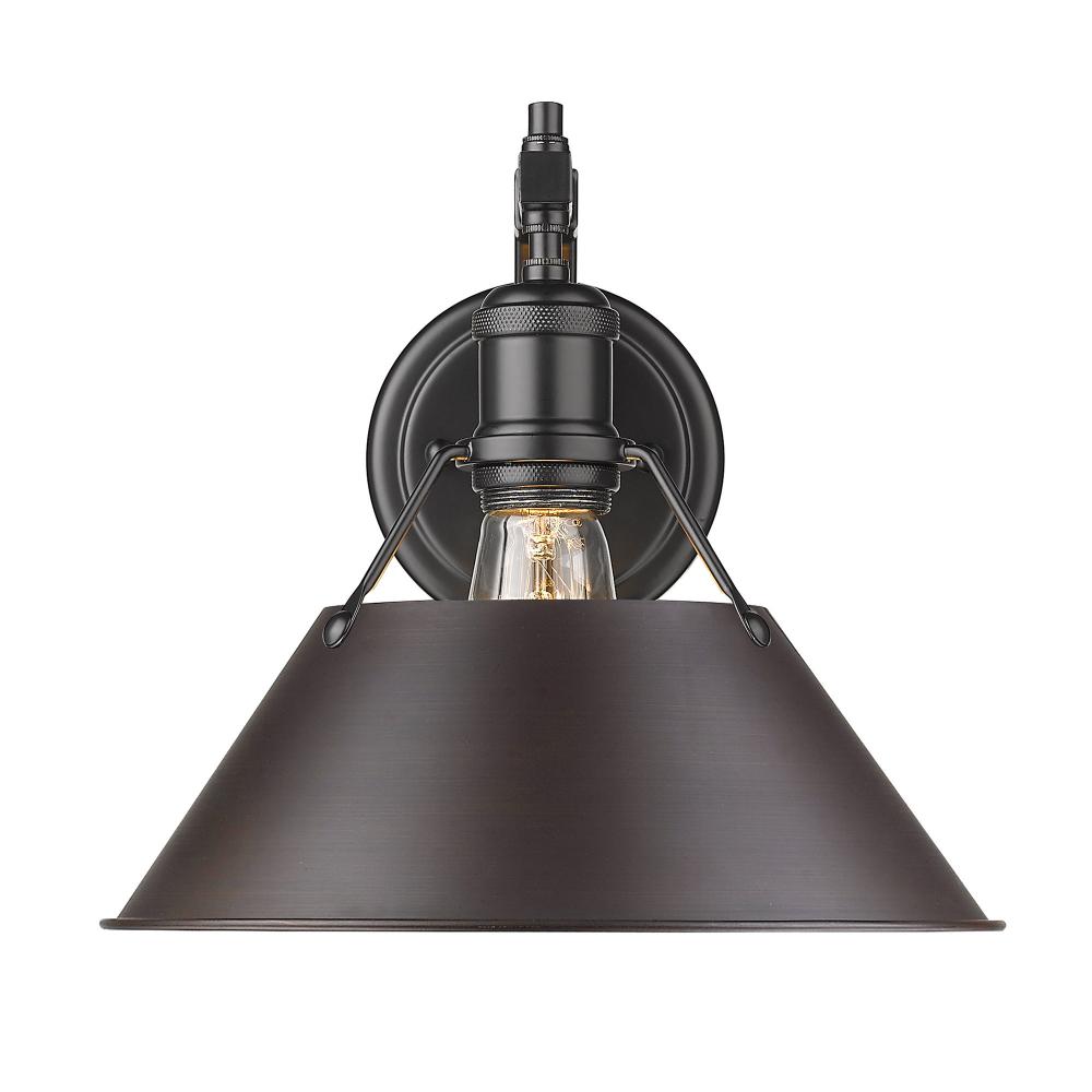 Orwell BLK 1 Light Wall Sconce in Matte Black with Rubbed Bronze shade
