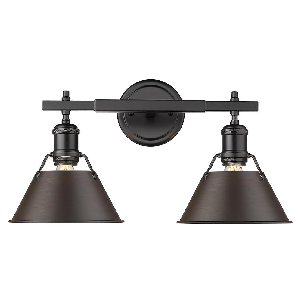 Orwell BLK 2 Light Bath Vanity in Matte Black with Rubbed Bronze shades