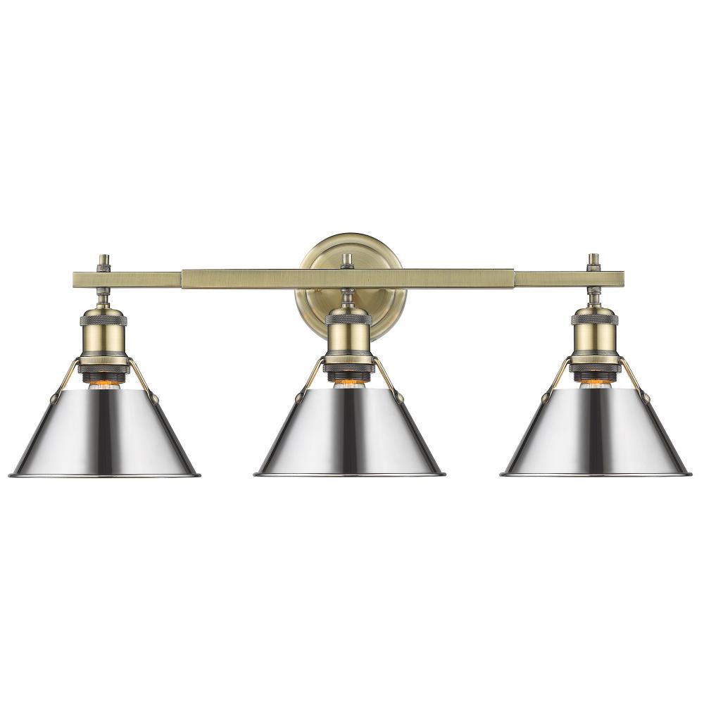 Orwell AB 3 Light Bath Vanity in Aged Brass with Chrome shades