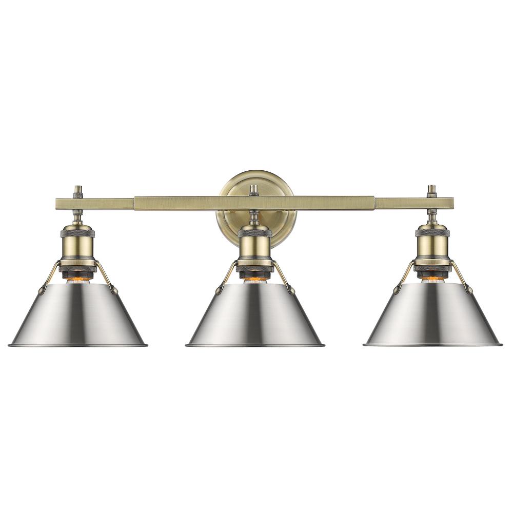 Orwell AB 3 Light Bath Vanity in Aged Brass with Pewter shades