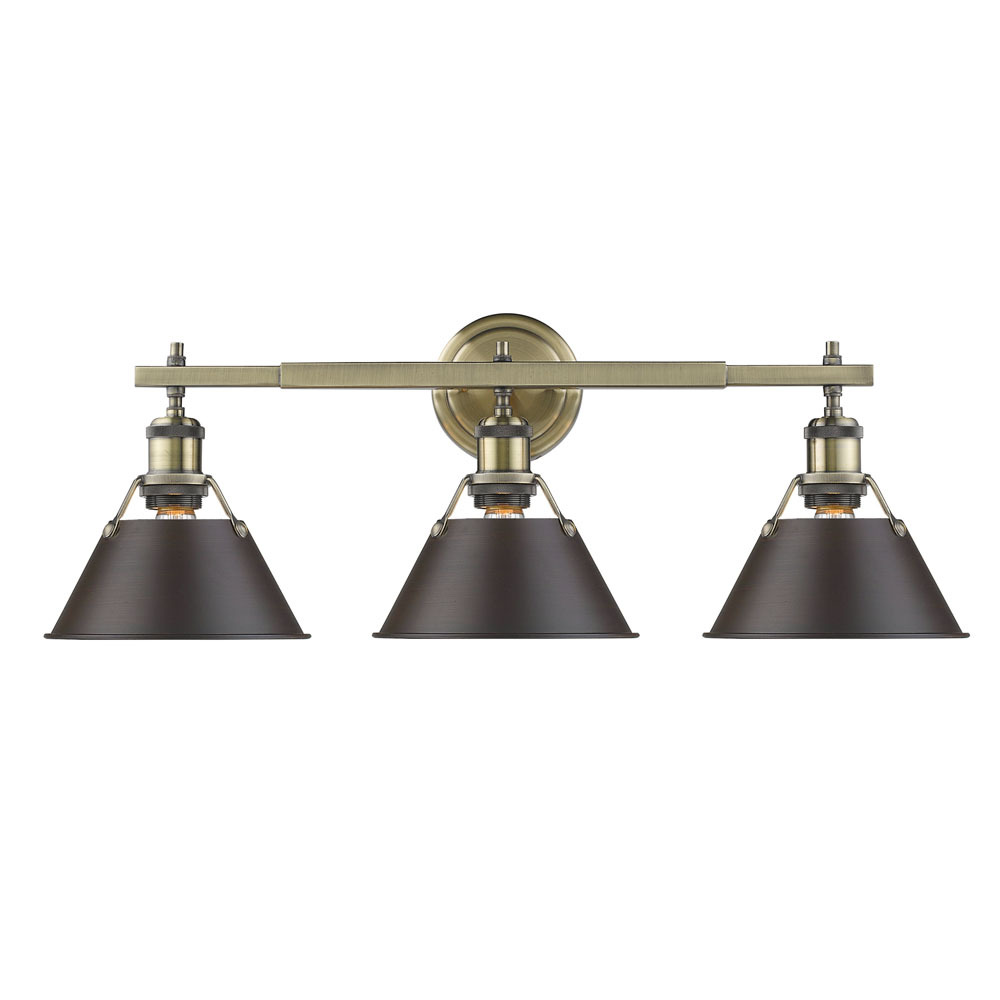 Orwell AB 3 Light Bath Vanity in Aged Brass with Rubbed Bronze shades